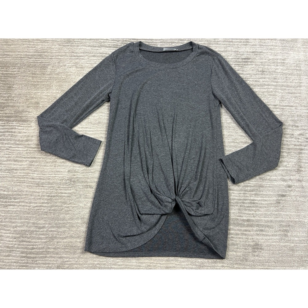 Yidarton Top Womens Small Gray Long Sleeve Gathered Front‎ Tunic Cotton Blend